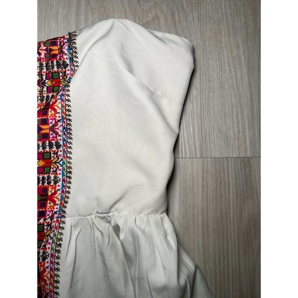 Roxy White Strapless Smocked Top Embroidered Tribal Border Dress L G G - Picture 7 of 12